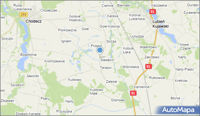 mapa Sławęcin, Sławęcin gmina Lubień Kujawski na mapie Targeo
